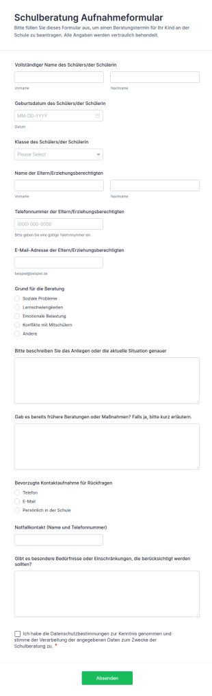 Schulberatung Aufnahmeformular