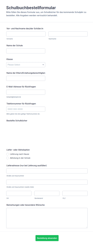 Schulbuchbestellformular