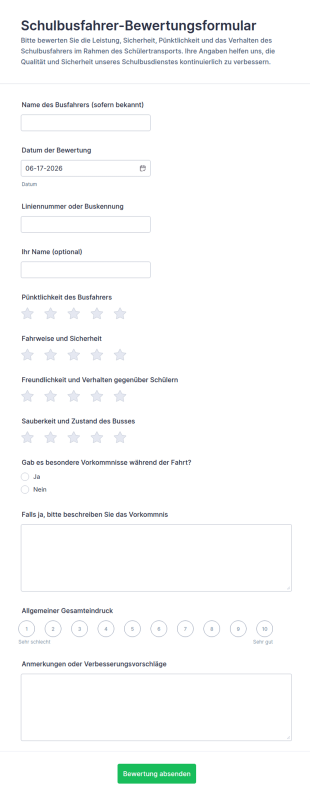 Schulbusfahrer Evaluierungsformular