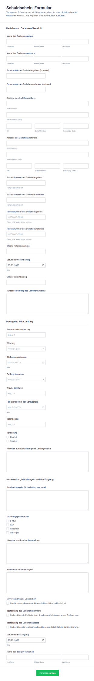 Schuldversprechen Form