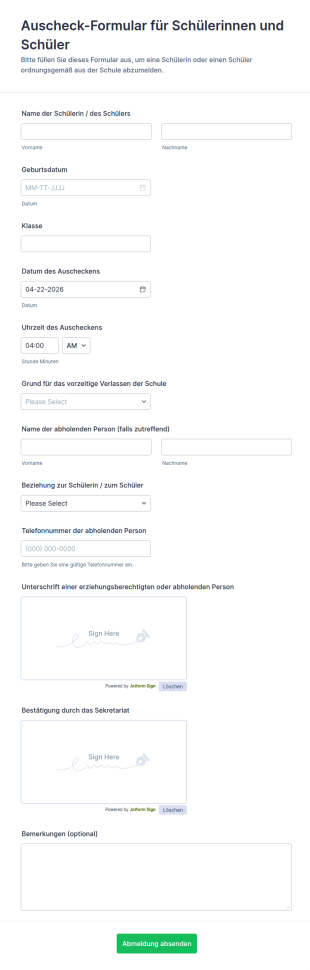 Schüler Abmeldeformular