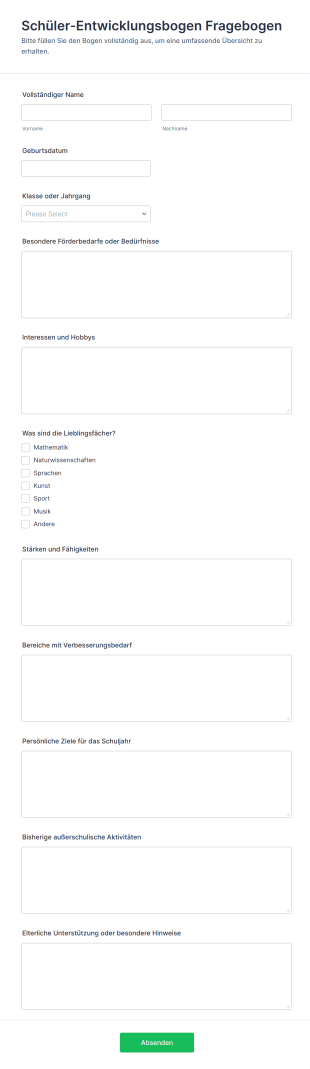 Schüler Entwicklungsbogen Fragebogen