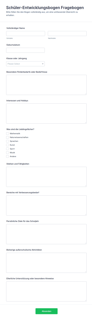 Schüler Entwicklungsbogen Fragebogen