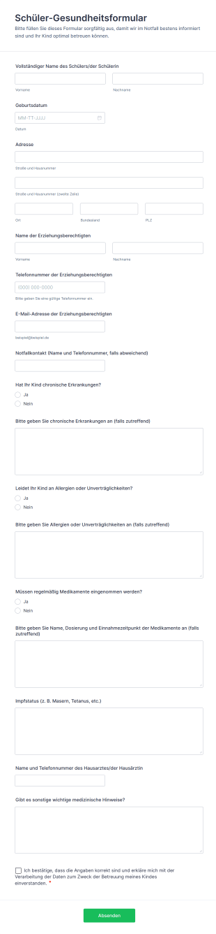 Schüler Gesundheitsformular