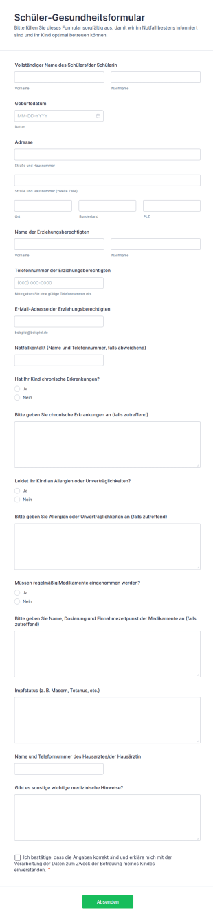 Schüler Gesundheitsformular