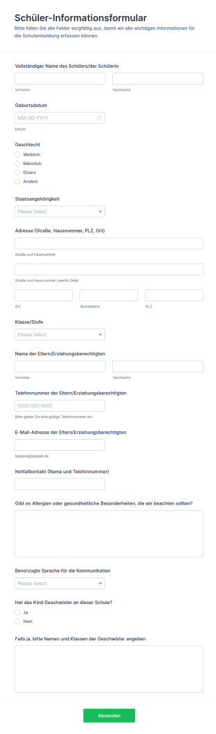 Schüler Informationsformular