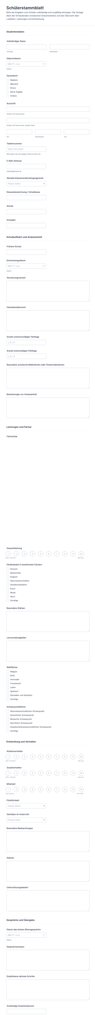 Schüler Notenübersicht Fragebogen 📚🎓