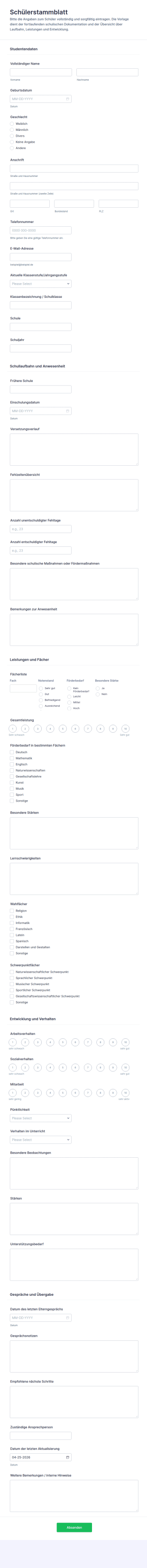 Schüler Notenübersicht Fragebogen 📚🎓