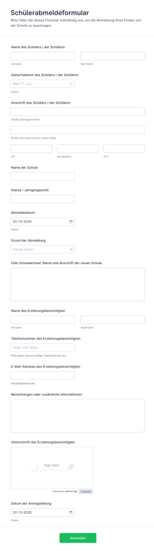 Schülerabmeldeformular