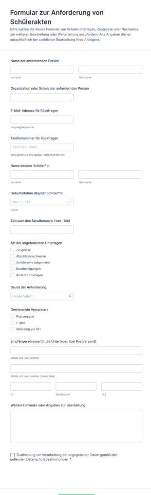 Schülerakten Anfrage Formular