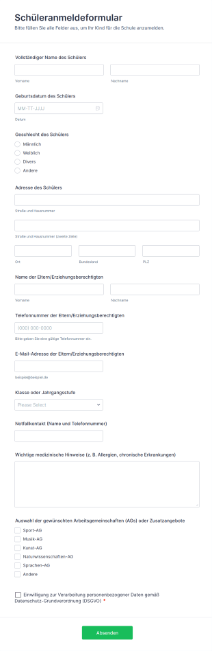 Schüleranmeldeformular