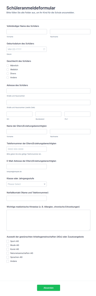 Schüleranmeldeformular