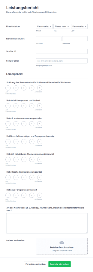 Schülerbewertungsformular