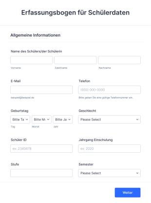 Schülerdaten Erfassungsbogen Form Template
