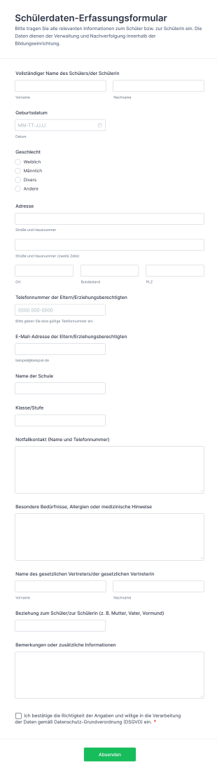 Schülerdaten Erfassungsformular
