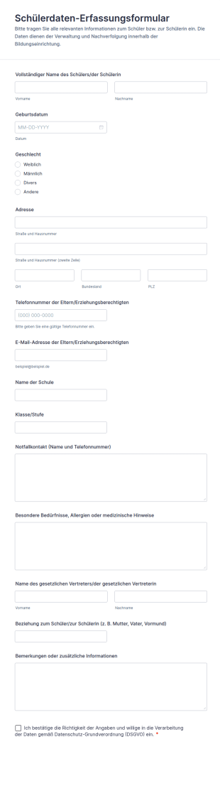 Schülerdaten Erfassungsformular