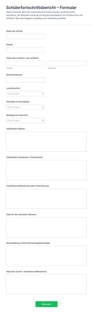 Schülerfortschrittsbericht Formular