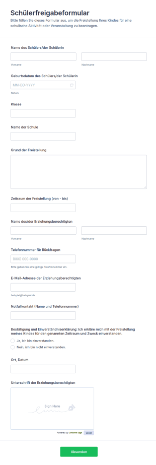 Schülerfreigabeformular