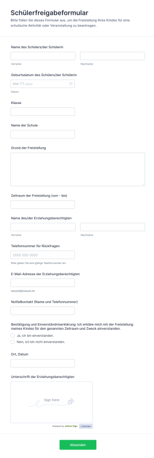 Schülerfreigabeformular