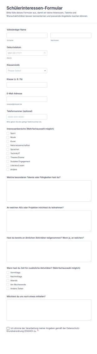 Schülerinteressen Formular