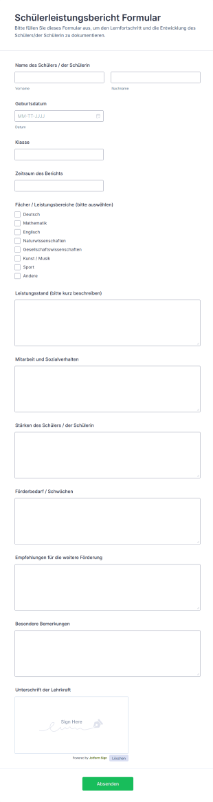 Schülerleistungsbericht Formular