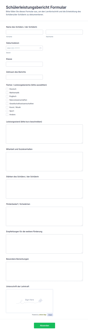 Schülerleistungsbericht Formular