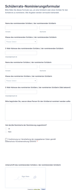 Schülerrats Nominierungsformular