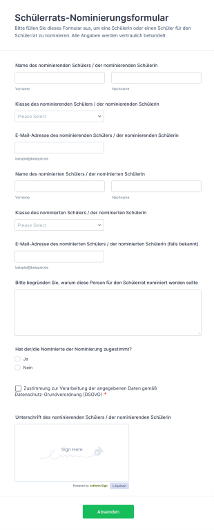 Schülerrats Nominierungsformular