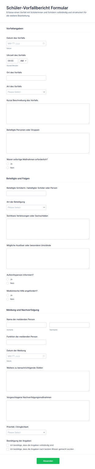 Schülervorfallmeldung Formular 📋