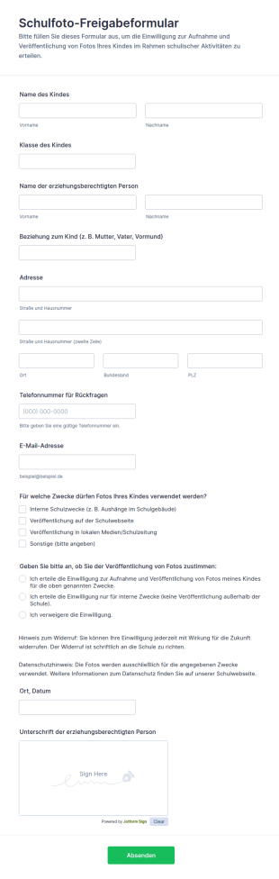 Schulfoto Freigabeformular