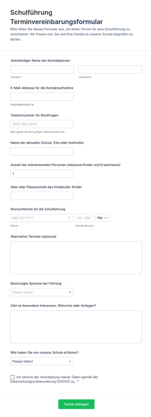 Schulführung Terminvereinbarungsformular