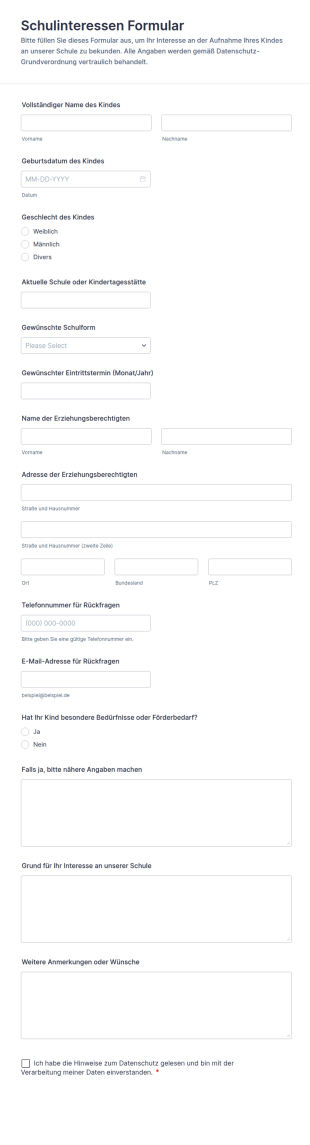 Schulinteressen Formular
