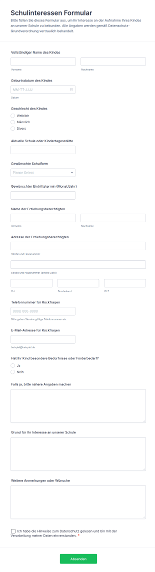 Schulinteressen Formular