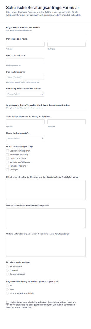 Schulische Beratungsanfrage Formular