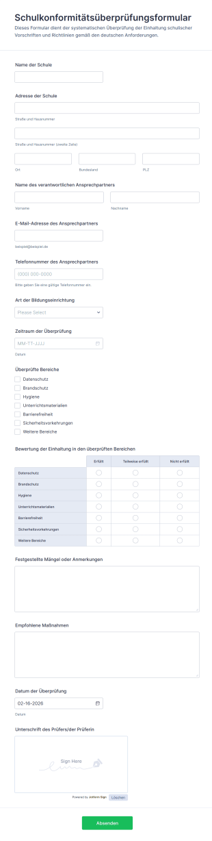 Schulkonformitätsüberprüfungsformular