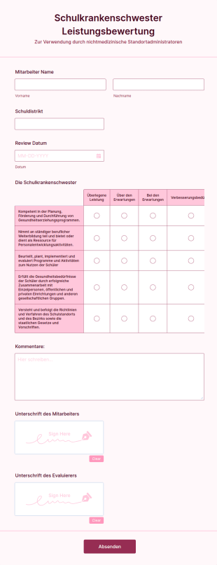 Schulkrankenschwester Leistungsbewertung
