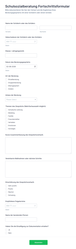 Schulsozialberatung Fortschrittsformular