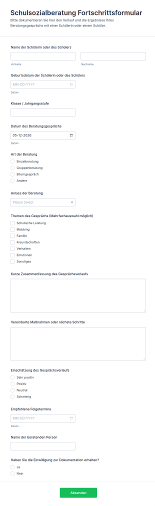 Schulsozialberatung Fortschrittsformular