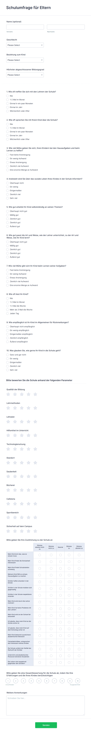 Schulumfrage Für Eltern Form Template
