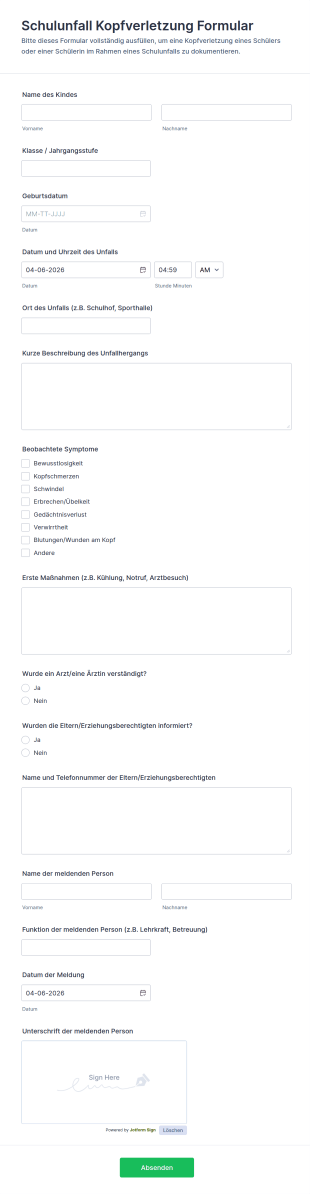Schulunfallbericht Formular