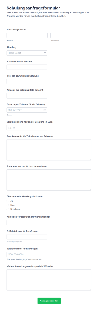 Schulungsanfrageformular