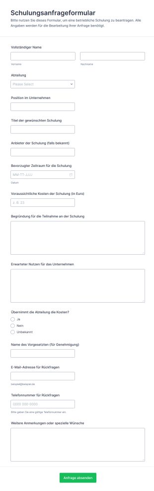 Schulungsanfrageformular