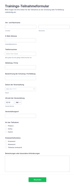 Schulungsanwesenheitsformular