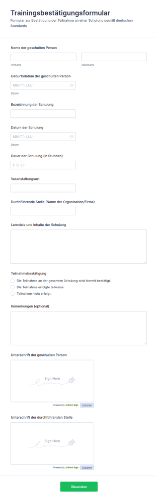 Schulungsbestätigung Umfrage 📋