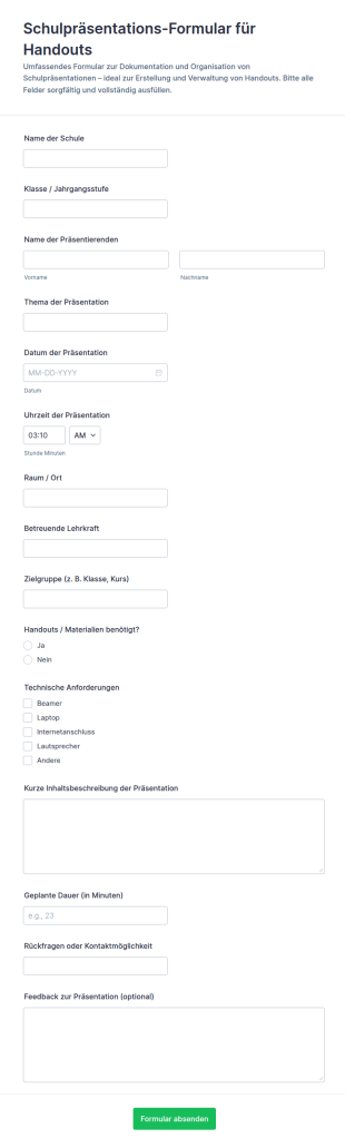 Schulvorstellung Handzettel Formular