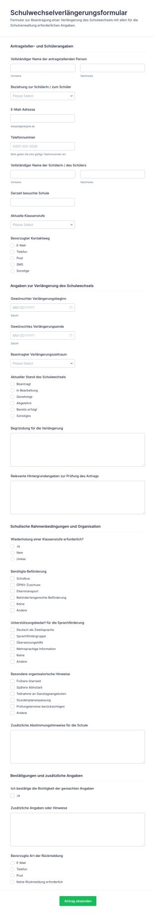 Schulwechselverlängerungsformular