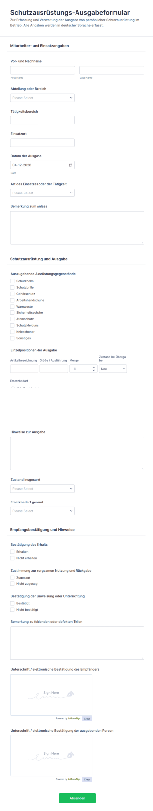 Schutz Und Verteilungsformular Für Persönliche Schutzausrüstung