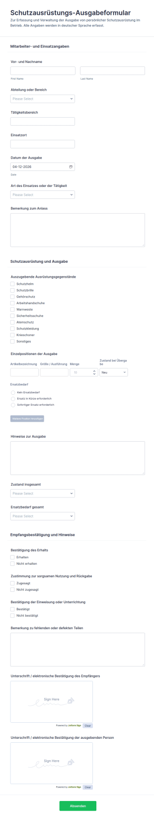 Schutz Und Verteilungsformular Für Persönliche Schutzausrüstung