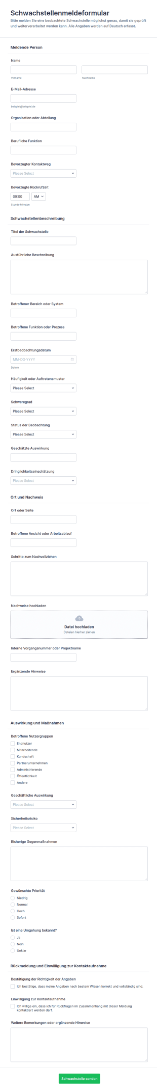 Schwachstellenmeldeformular