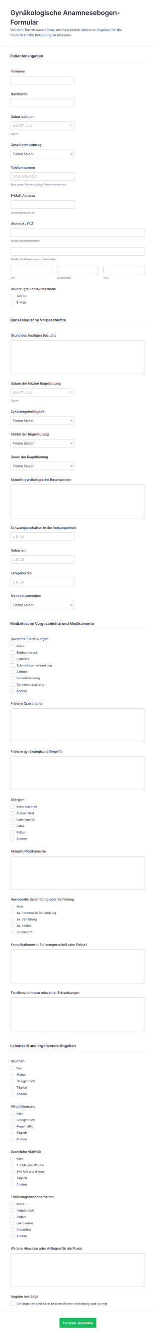 Schwangerenanamnese Fragebogen